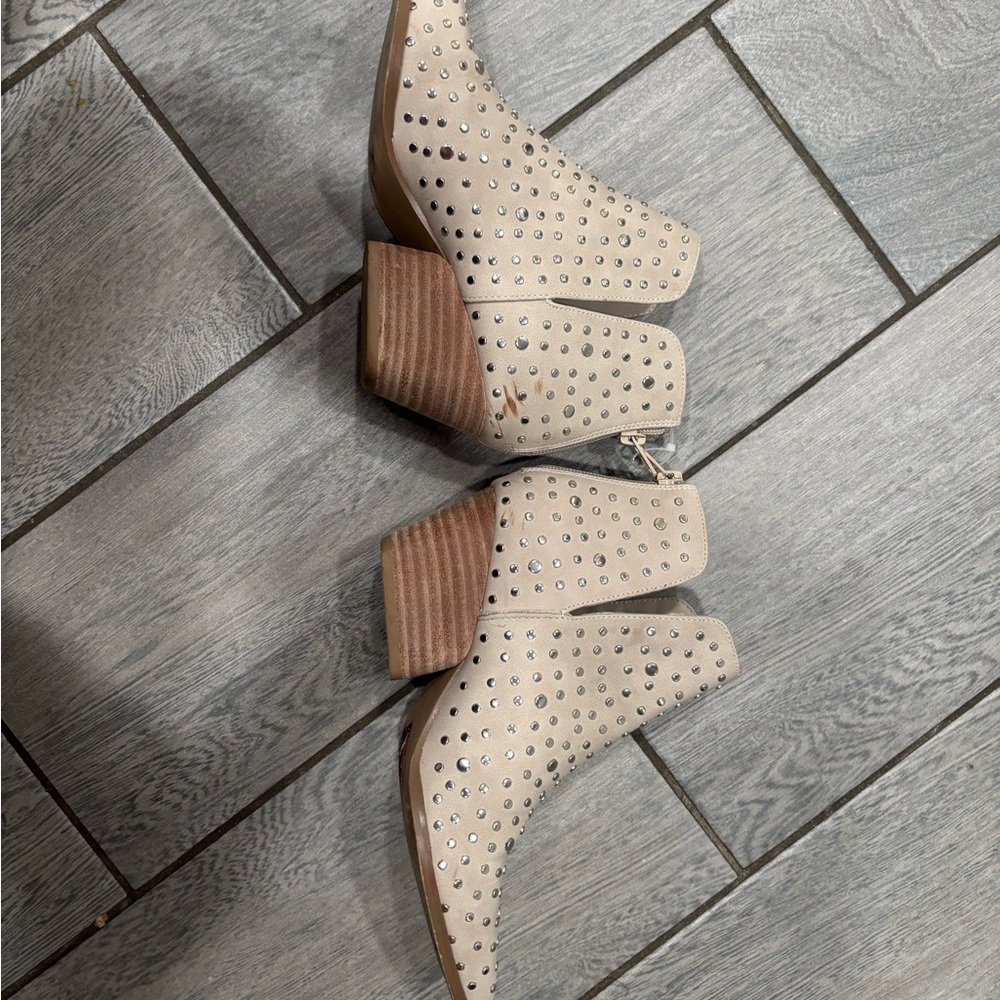Altar'd State Yasmine Studded Western Style Booties Cream Women's Size 6 - Picture 6 of 9